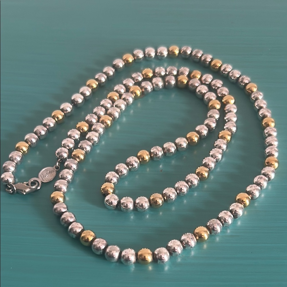 Napier Gold and Silver Tone Bead 30” Long Strand Necklace Timeless Elegance - Picture 8 of 9